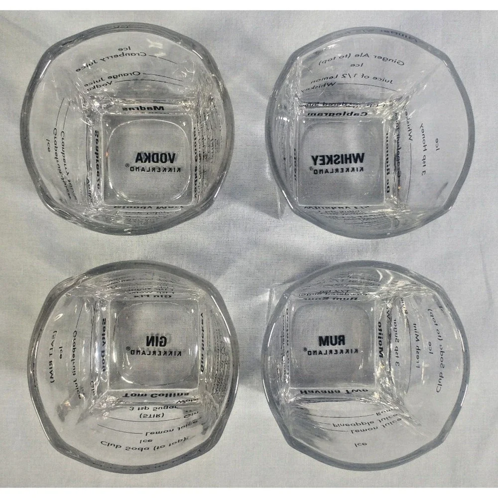 Set of 4 Kikkerland Rocks Glasses Cocktail Recipes Rum Whiskey Gin Vodka